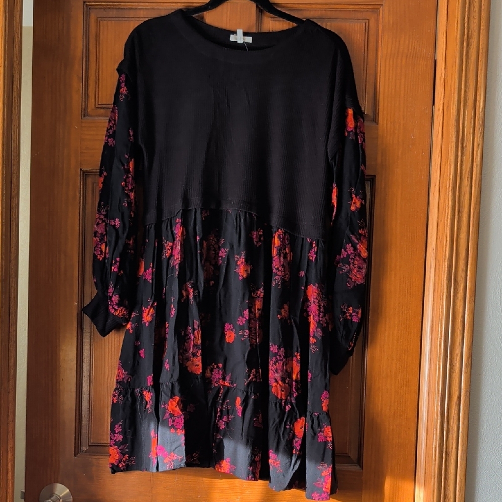 Maurices Black and Red Floral Long Sleeve Dress
